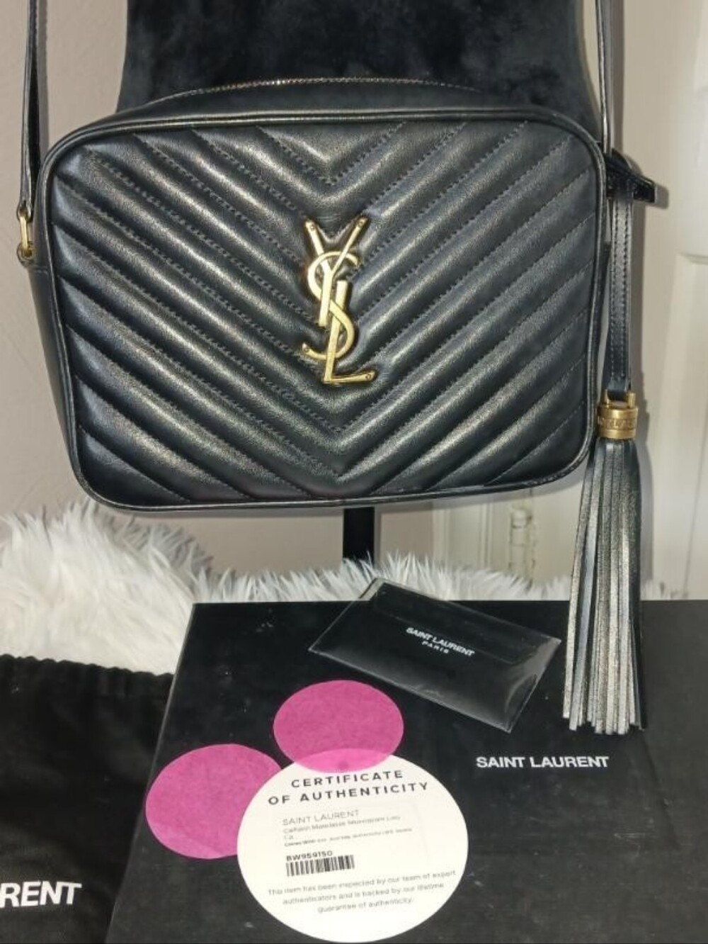 ✨️Saint Laurent Calfskin Matelasse✨️ Monogram Lou Camera Bag Black w/  Tassels✨️